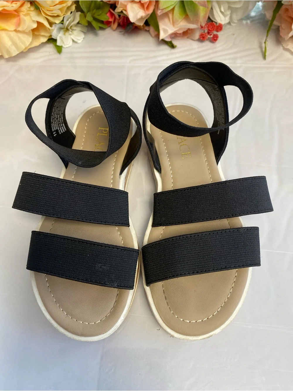 The Children’s Place Girls Elastic Strap Comfort Sandals Black Youth 11